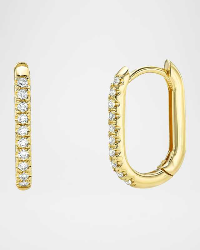 14K Yellow Gold Diamond Oval Hoop Earrings